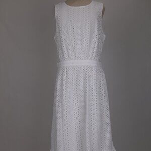 🌺 J. Crew NWT White Eyelet Ruffled Midi Cotton Sleeveless Tiered Summer Dress 0